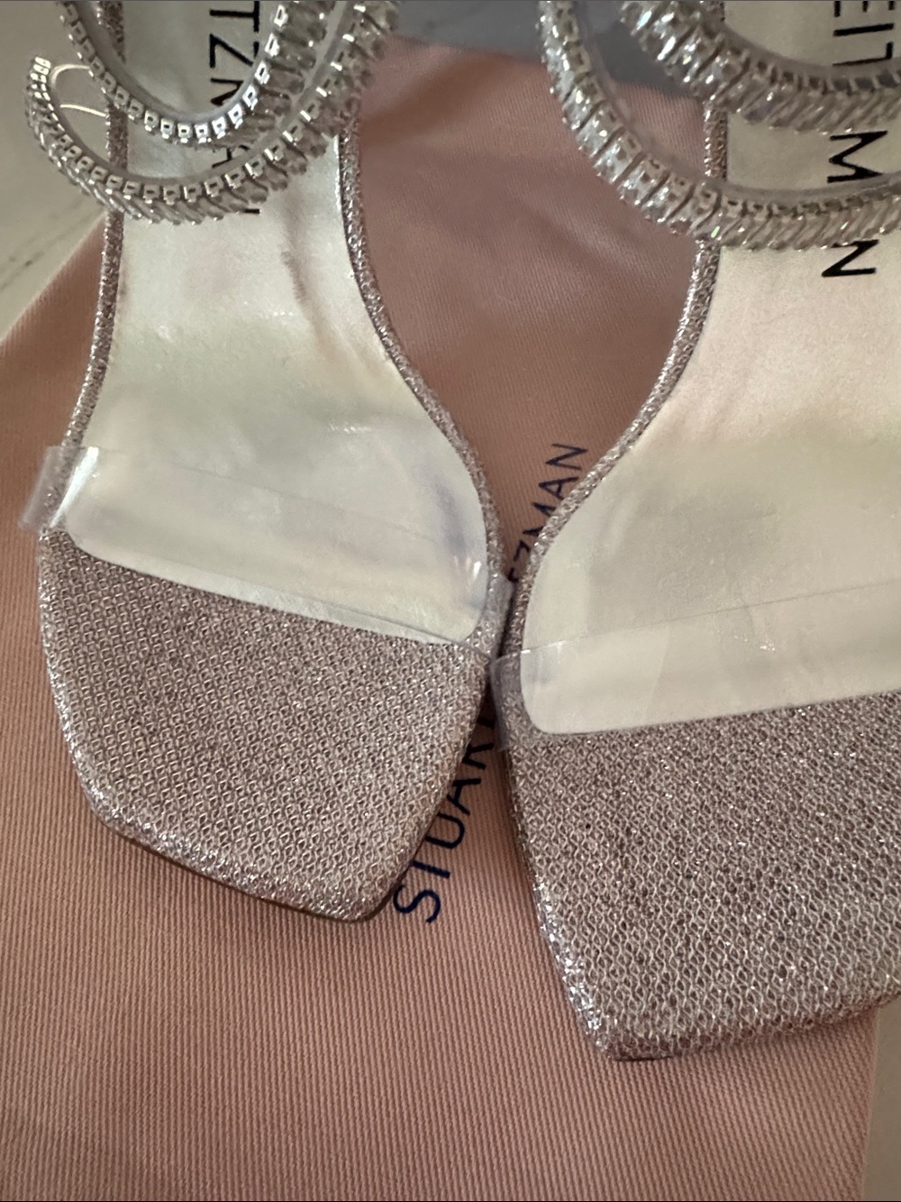 Stuart Weitzman Silver Crystal-Strap Stiletto Sandals 9 - Picture 6 of 16